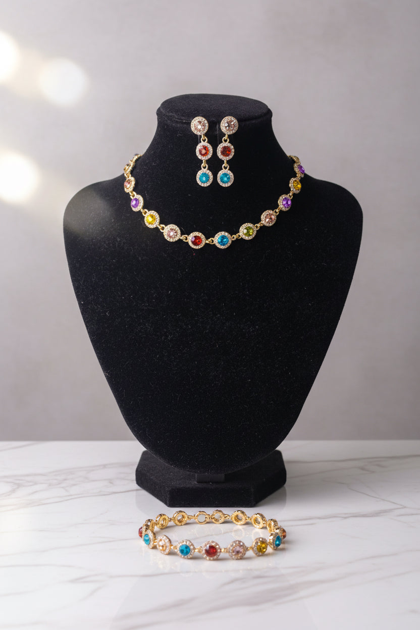 Stainless Steel Necklace Set with Earrings & Bracelet