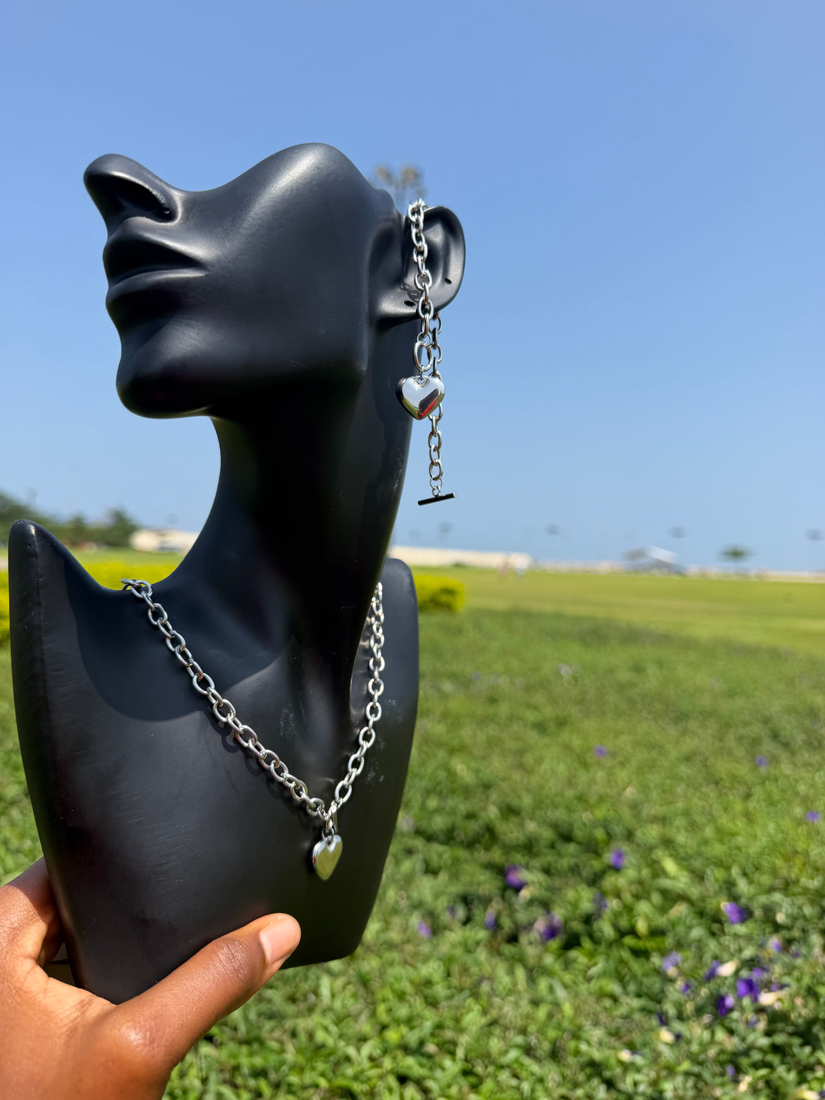 Parure de bijoux chaîne avec pendentif cœur – Collier et bracelet