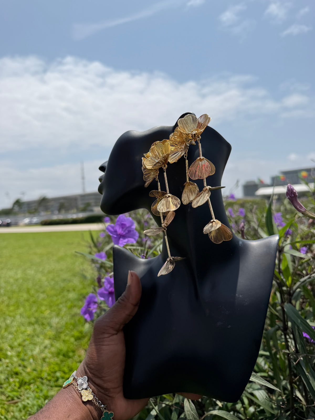 Golden Petal Cascade Earrings