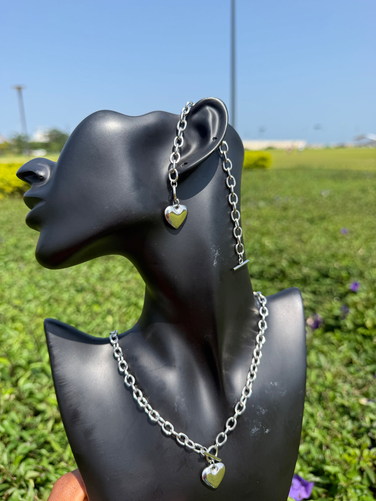 Parure de bijoux chaîne avec pendentif cœur – Collier et bracelet