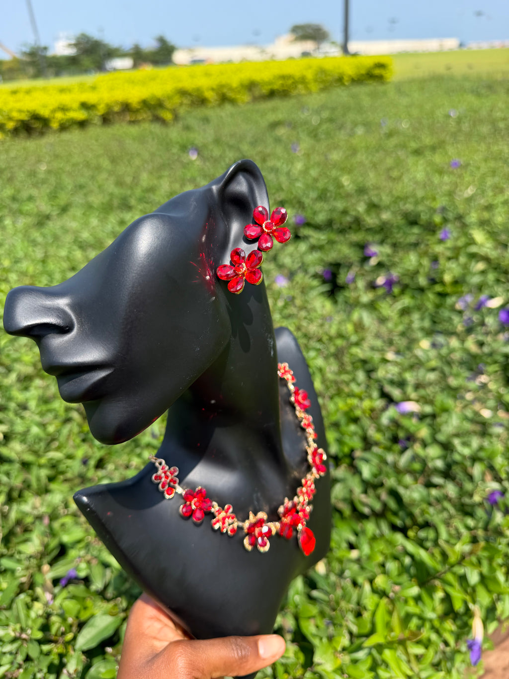 Parure de bijoux en cristal floral rouge