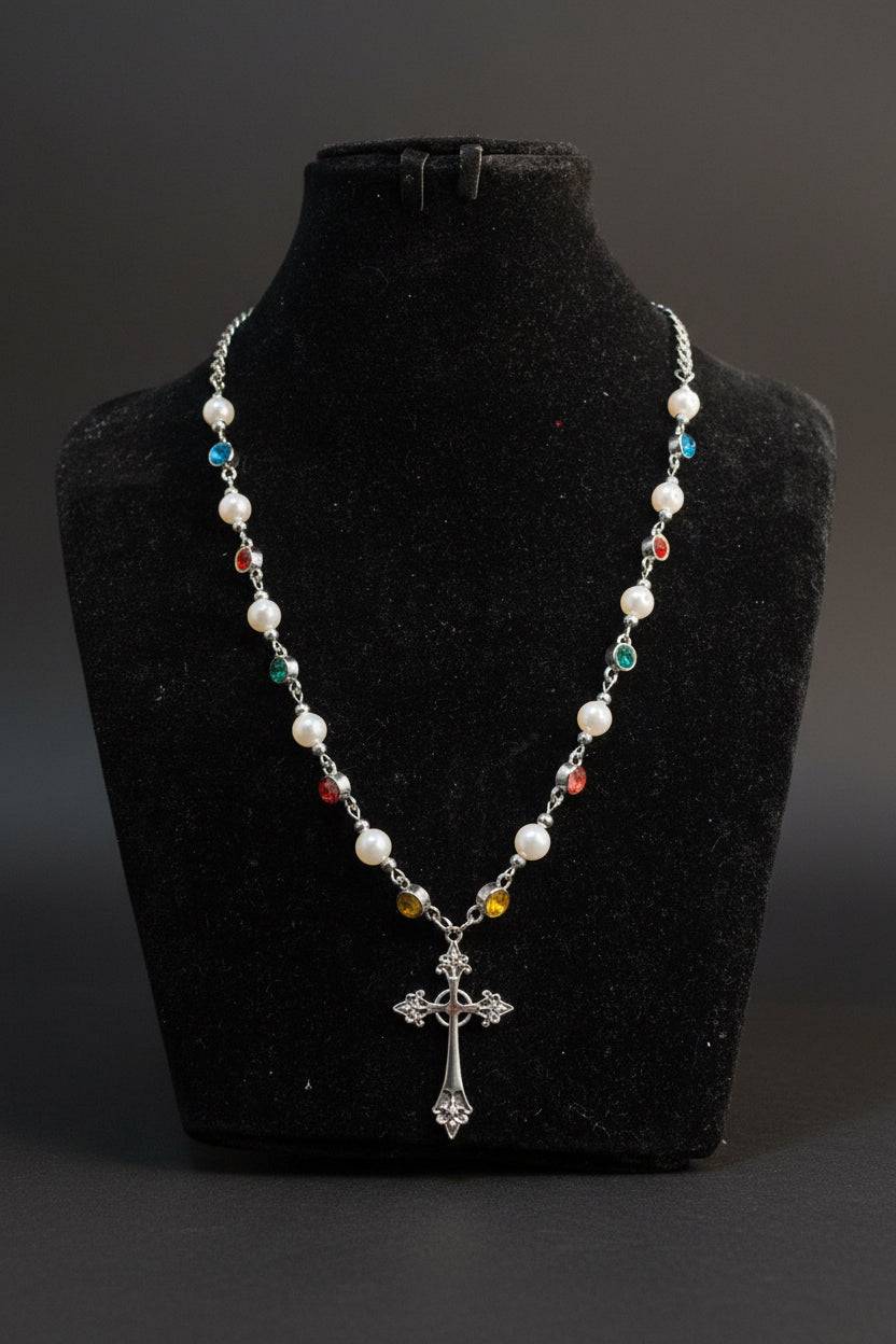 Cross & Pearl Crystal Necklace